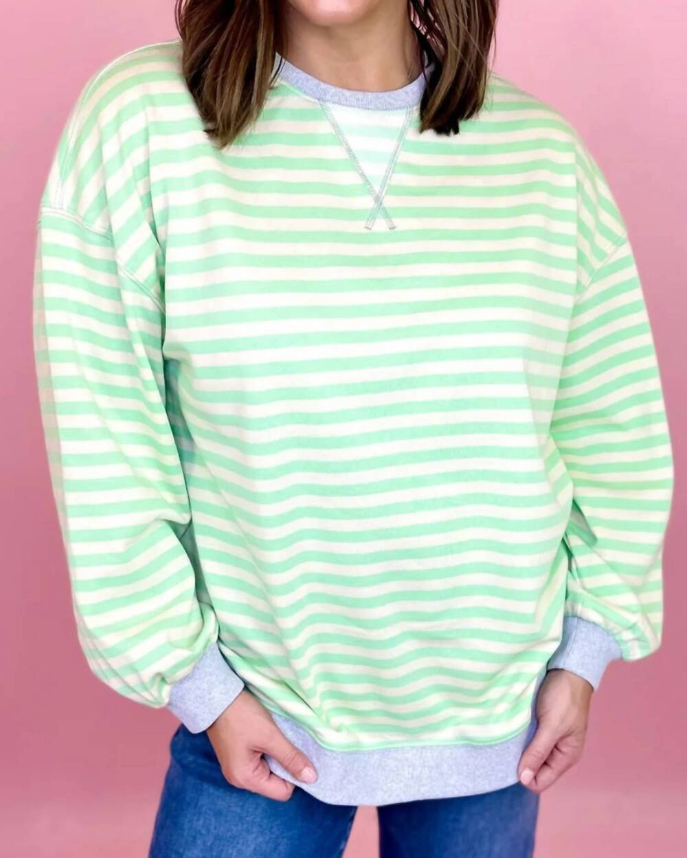 NEW SEWN AND SEEN abby striped sweatshirt in cream/mint